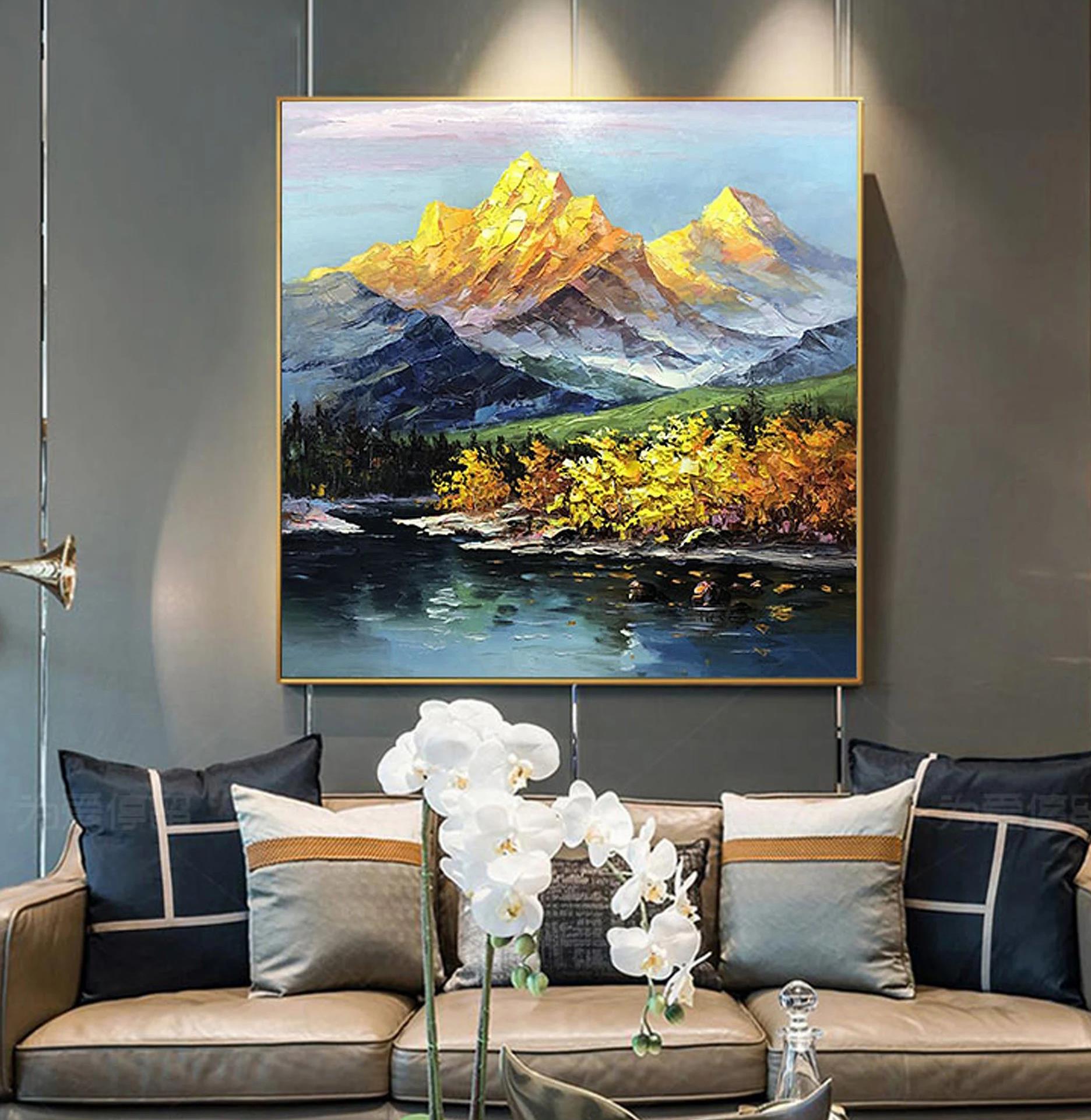 gold mountains by Palette Knife wall decor Oil Paintings